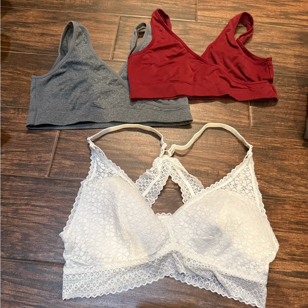 Women's Lace and Cotton Bralette Set - Gray, Red, White